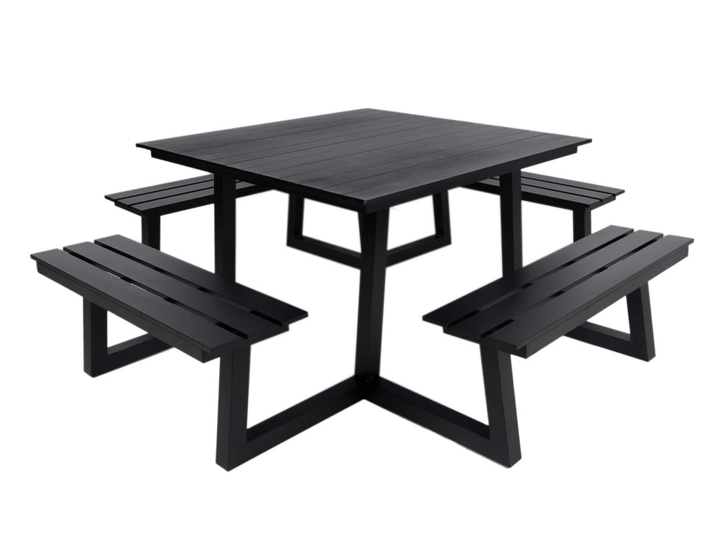 MaximaVida square aluminium picnic table Dex 215 cm black – easy entry