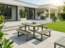 Afbeelding in Gallery-weergave laden, MaximaVida vierkante aluminium picknicktafel Dex 215 cm olijfgroen - open instap
