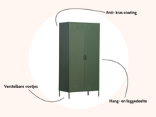 Load image into Gallery viewer, MaximaVida locker metal wardrobe Finn olive green 90 x 50 x 185 cm - 4 shelves
