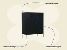 Afbeelding in Gallery-weergave laden, MaximaVida metalen lockerkast Finn 80 x 40 x 102 cm zwart - 2 schappen
