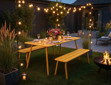 Afbeelding in Gallery-weergave laden, MaximaVida metalen tuinbank Max 120 cm okergeel - zonder rugleuning
