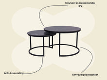 Load image into Gallery viewer, MaximaVida round coffee table set Firenze XL 75 and 58 - black  HPL marble look
