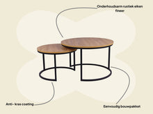 Afbeelding in Gallery-weergave laden, MaximaVida ronde salontafel set Kiev 58 en 45 cm - rustiek eikenhout fineer
