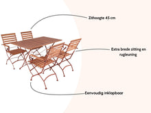 Load image into Gallery viewer, MaximaVida foldable acacia garden set Toscana 120 cm rust brown - chairs with armrest
