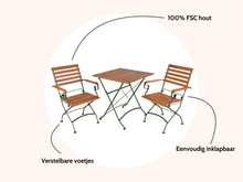 Afbeelding in Gallery-weergave laden, MaximaVida inklapbare vierkante acacia bistro set Toscana 70 cm olijfgroen - stoelen met armleuning

