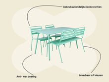 Afbeelding in Gallery-weergave laden, MaximaVida metalen tuinset Max cactus 150 cm – 1 tafel met 2 stoelen en 1 bank
