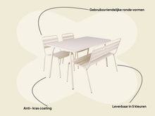 Load image into Gallery viewer, MaximaVida metal garden set Max ivory 150 cm 1 table with 2 chairs and 1 bench
