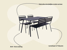 Lade das Bild in den Galerie-Viewer, MaximaVida Gartenset Max, hergestellt aus Metall, Farbe schwarz 150 cm, 1 Tisch, 2 Stühle, 1 Bank
