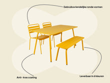 Afbeelding in Gallery-weergave laden, MaximaVida metalen tuinset Max 150 cm okergeel - 4-delig bank zonder rugleuning

