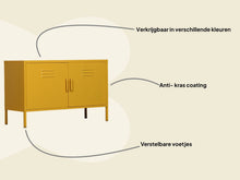 Lade das Bild in den Galerie-Viewer, MaximaVida Metallspind Fernsehschrank Finn ockergelb 100 x 40 x 64 cm - 1 Regal
