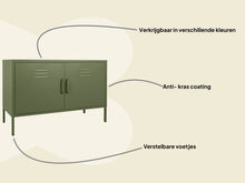 Lade das Bild in den Galerie-Viewer, MaximaVida Metall-TV-Schrank Finn 100 x 40 x 64 cm olivgrün - 1 Regal
