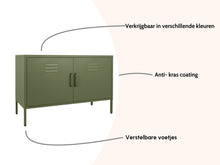 Load image into Gallery viewer, MaximaVida metal TV locker cabinet Finn 100 x 40 x 64 olive green - 1 shelf
