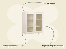 Afbeelding in Gallery-weergave laden, MaximaVida metalen locker vitrine kast Finn 102 x 80 x 40 cm ivoor - 2 schappen
