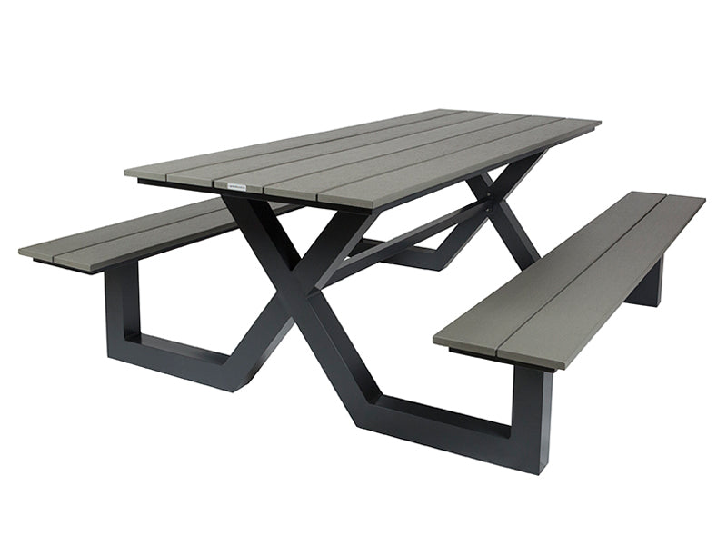 OUTLET GROENLO MaximaVida kunststof- aluminium picknicktafel Hamburg 210 cm grijs - lage instap
