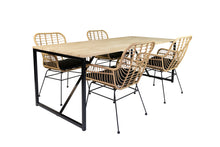 Load image into Gallery viewer, MaximaVida dining set 180 cm- 4 Rattan chairs Delhi- Oak wooden table 180 cm x 90 cm
