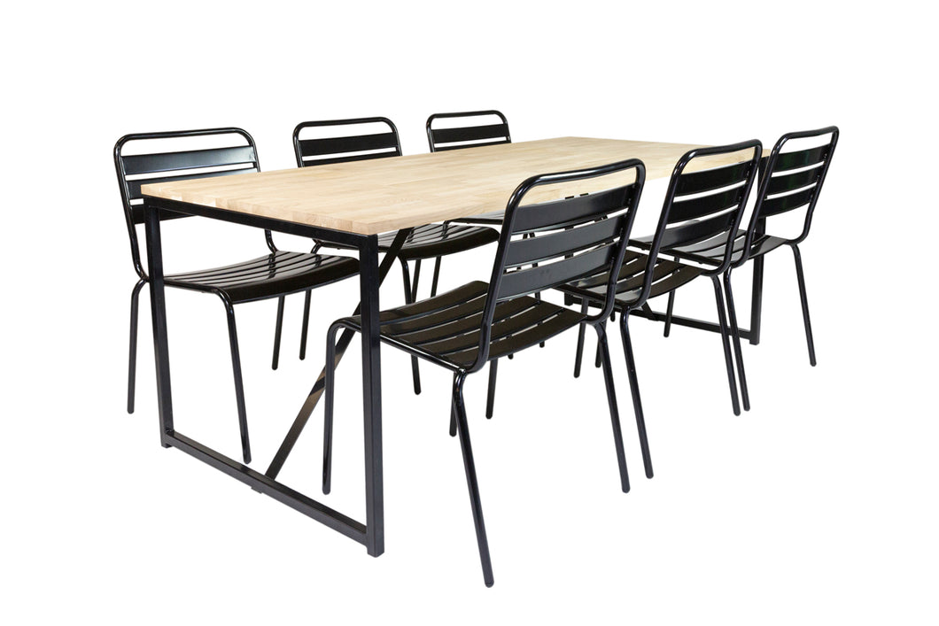 MaximaVida dining set 200 cm- 6 Max chairs black- oak wooden table 200 cm x 90 cm
