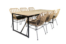 Load image into Gallery viewer, MaximaVida dining set 200 cm- 6 Rattan chairs Delhi- Oak wooden table 200 cm x 90 cm

