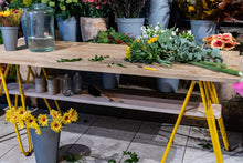 Load image into Gallery viewer, MaximaVida metal trestle set Camden Market ochre yellow- with suction caps
