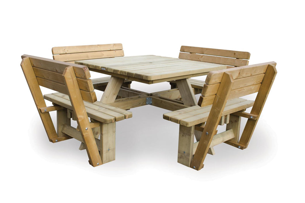 OUTLET GROENLO MaximaVida luxe ronde houten picknicktafel Tallinn 140 cm met 4 rugleuningen