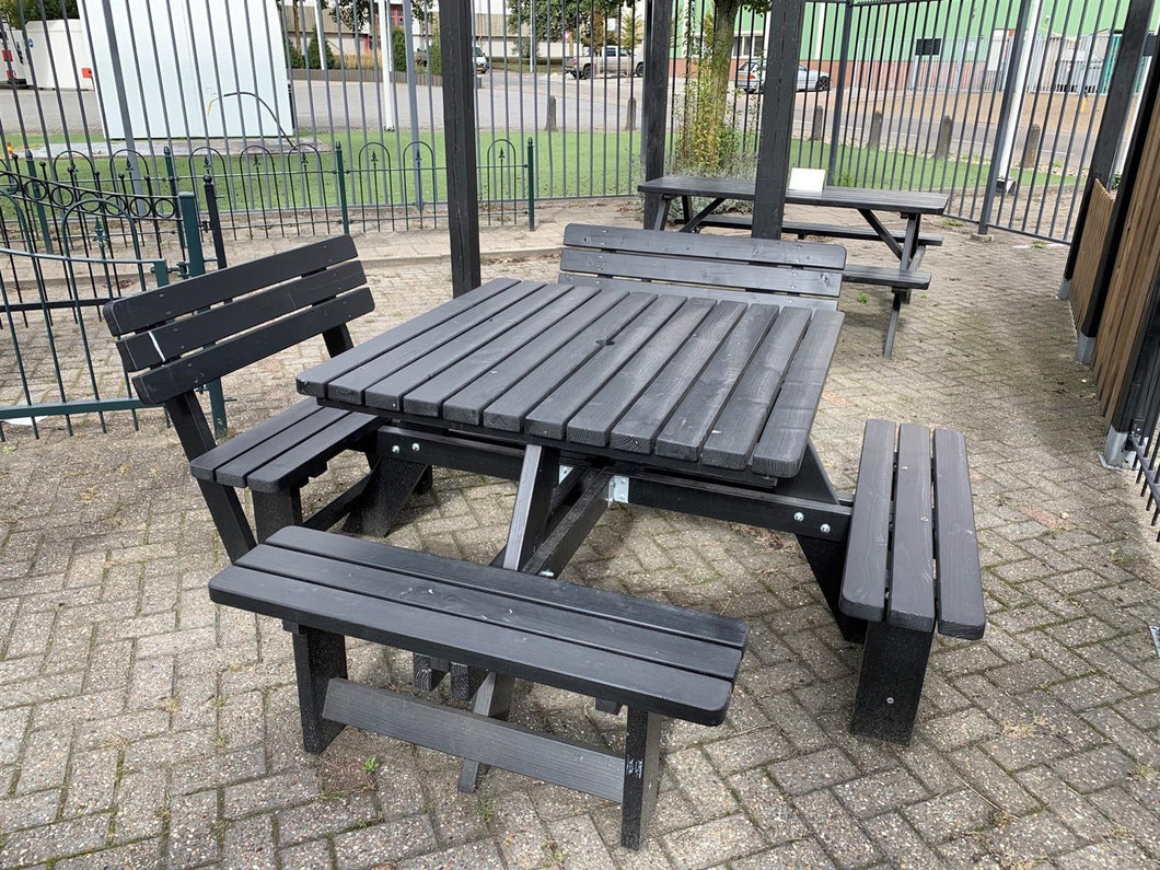 OUTLET GROENLO MaximaVida luxe vierkante picknicktafel zwart 120 cm met 2 rugleuningen